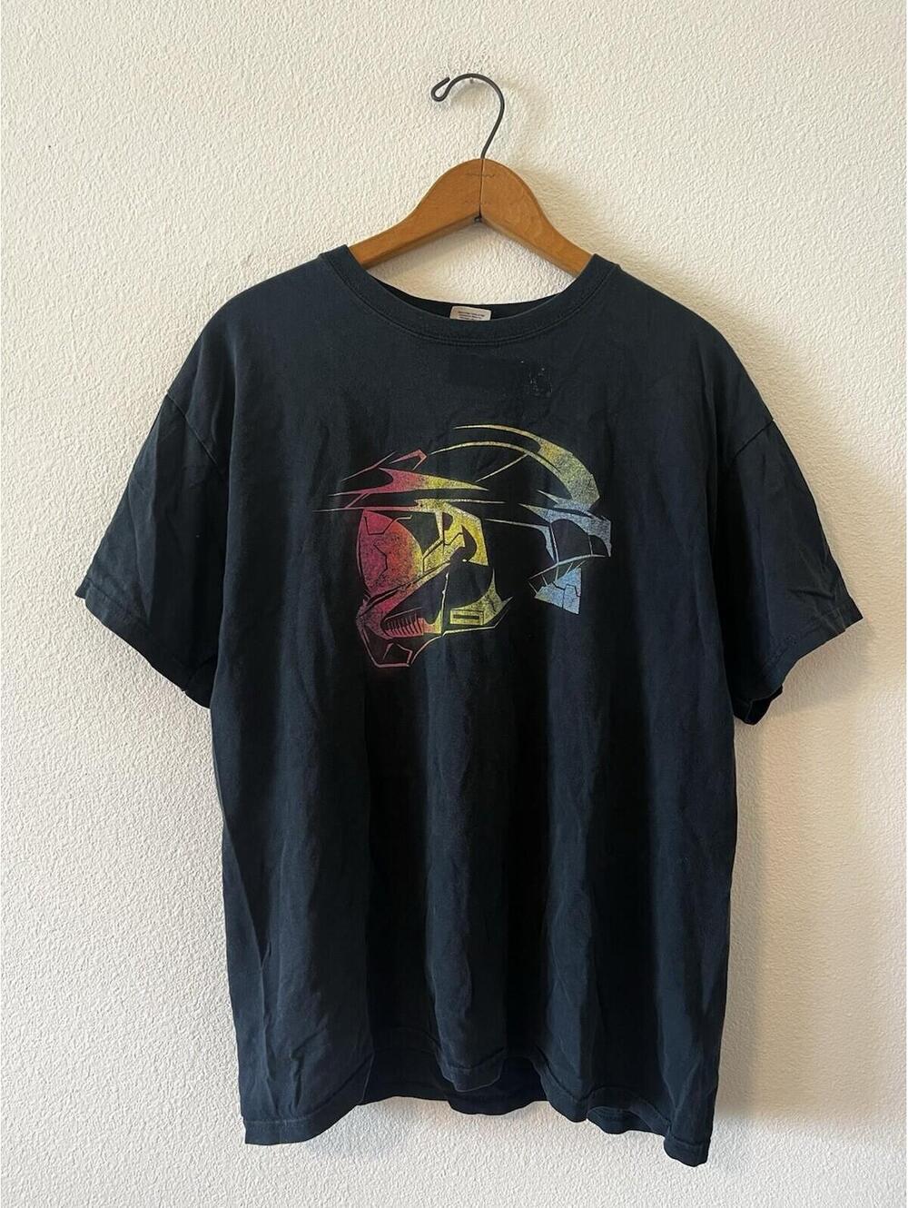 Halo Master Chief Helmet Rainbow Gradient Graphic Tee L